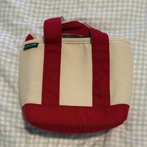 Lands' End Red and Cream Canvas Mini Tote